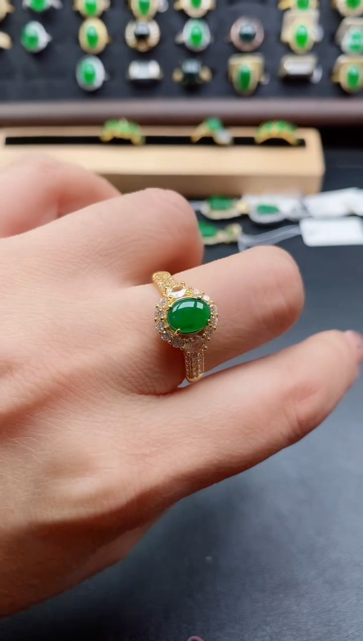 银S925镶嵌戒指翡翠1