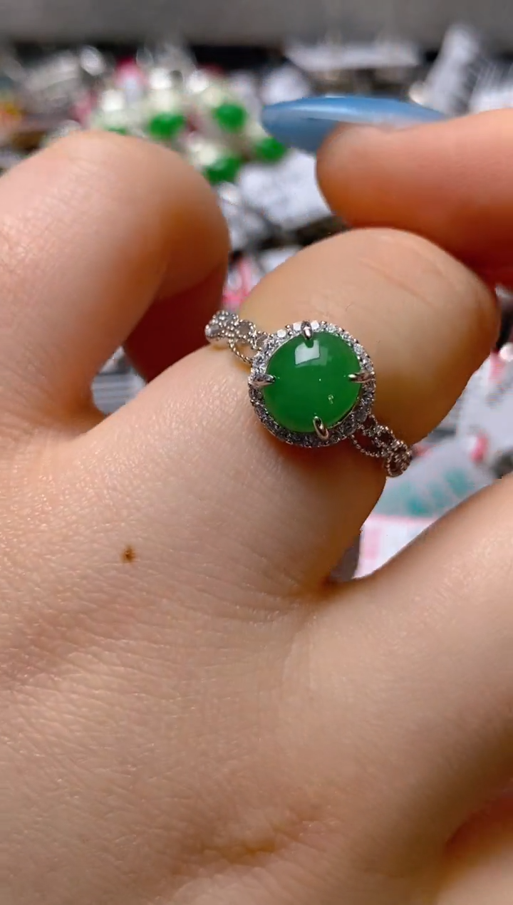 银S925镶嵌戒指翡翠百内无证书