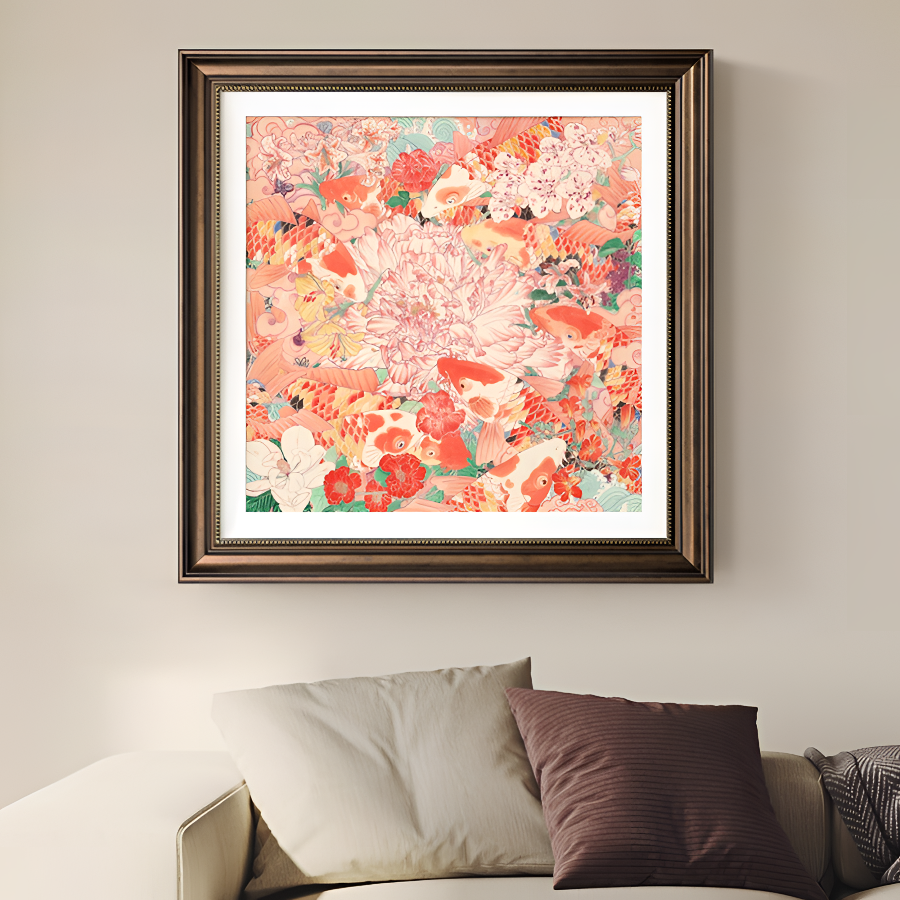 锦鲤九鱼图聚财高档寓意好进门玄关柜装饰画餐厅大堂酒店民宿挂画