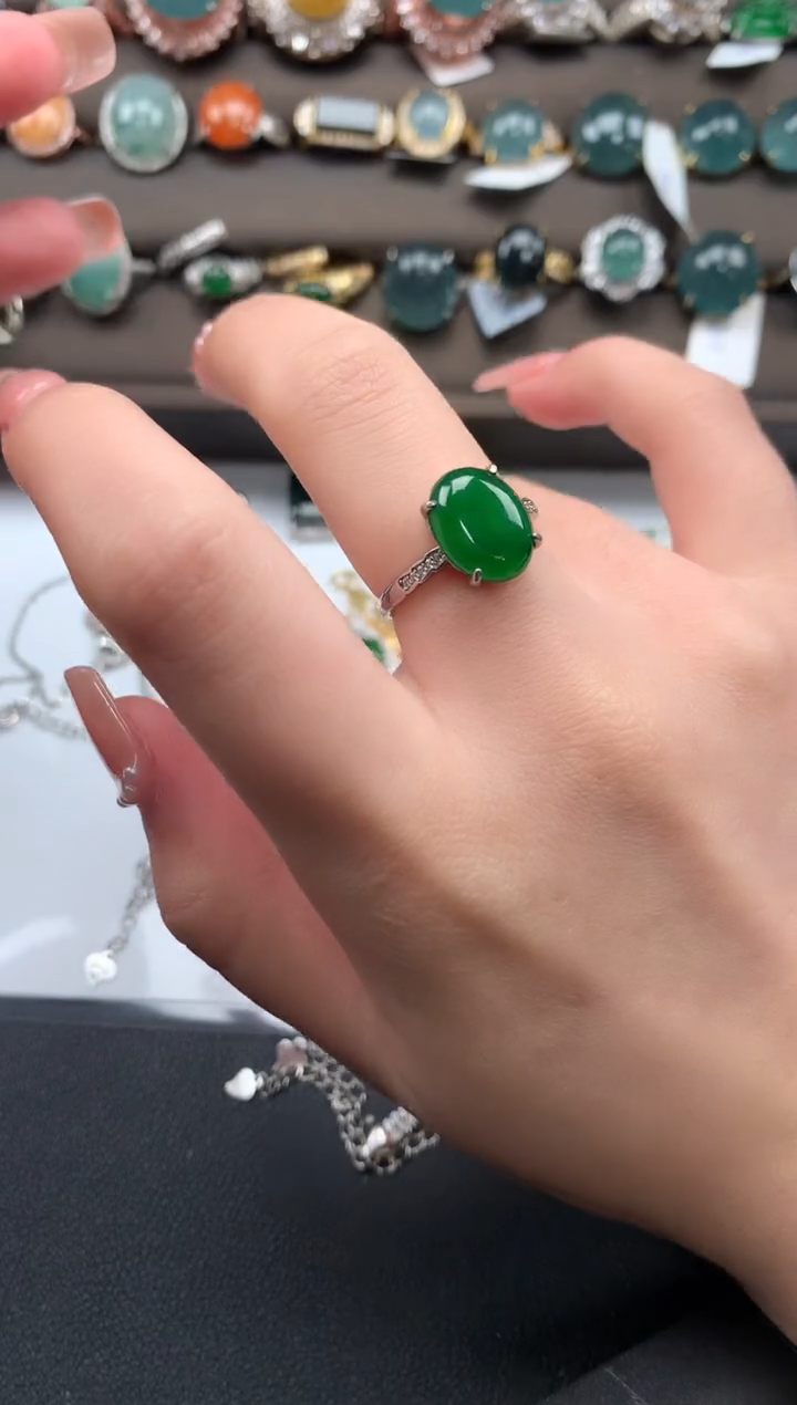 【闪购商品】翡翠戒指银S925镶嵌5211