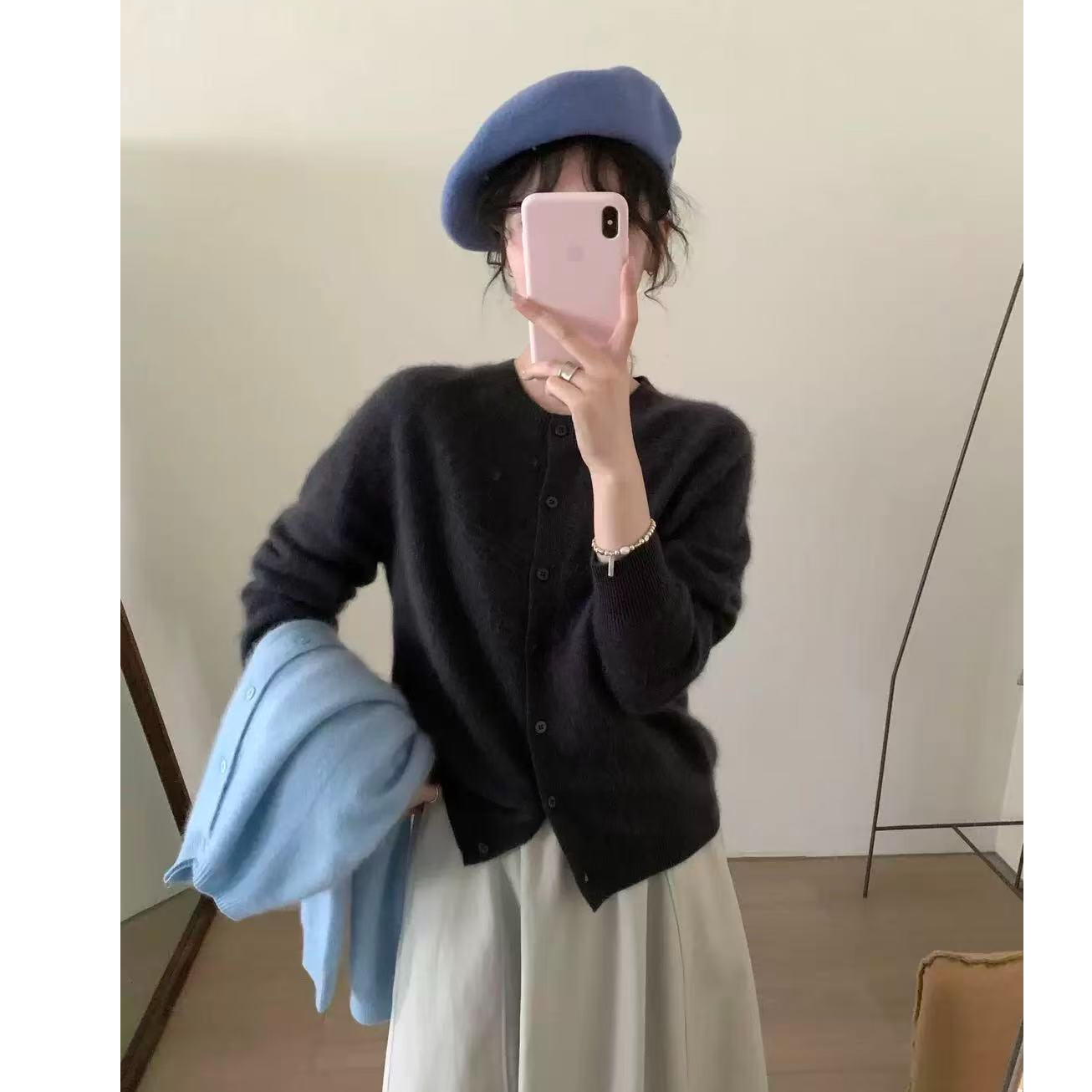 【碳灰色】法式小香风针织开衫女毛衣外套气质时尚宽松上衣