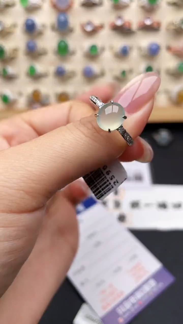 翡翠戒指银S925镶嵌一物一证一礼盒