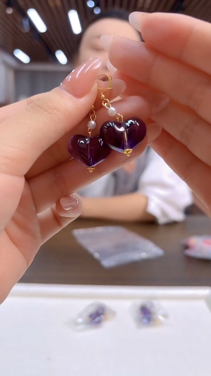 14K金镶嵌耳饰紫晶DIY款E955