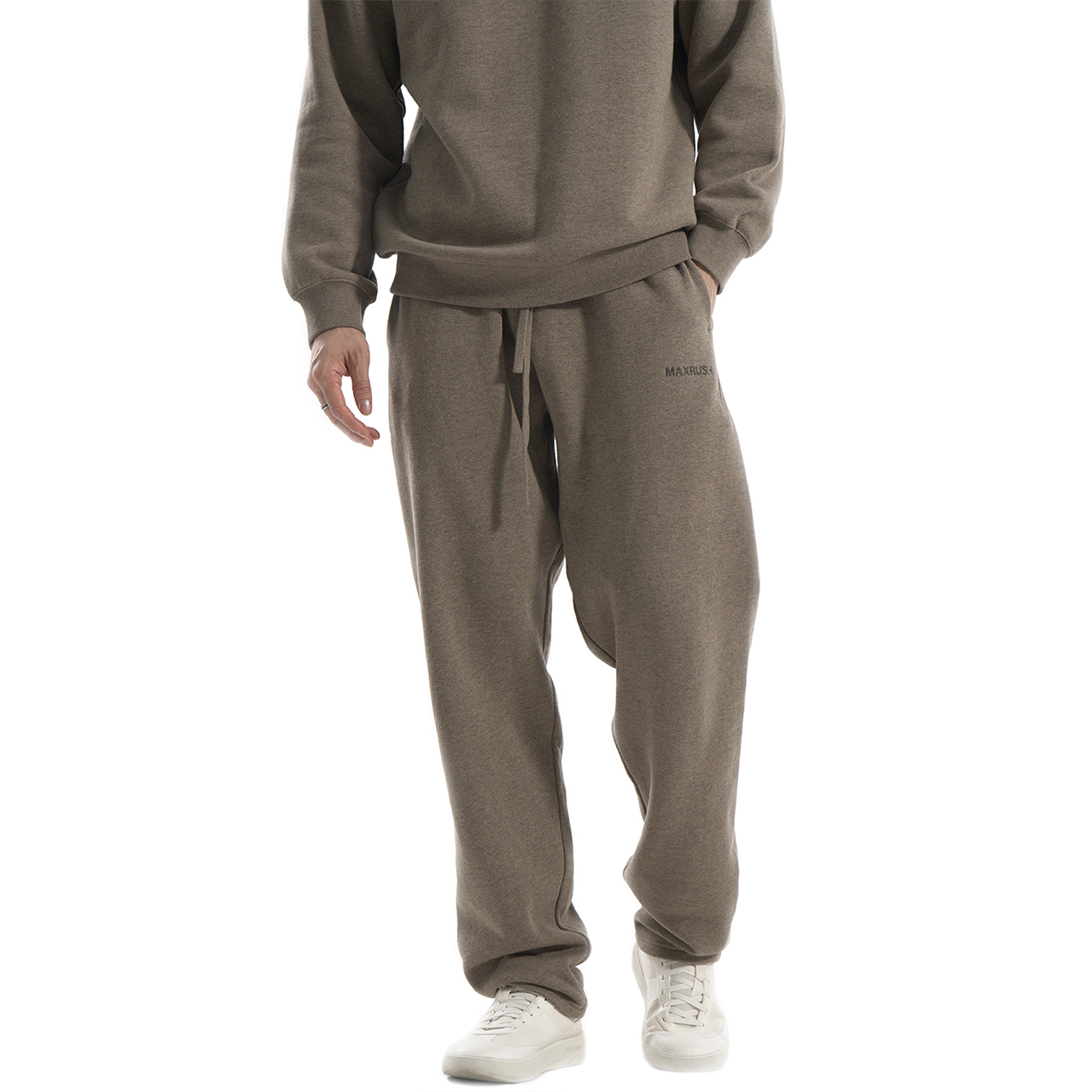 MAX RUSH火山系列380g重磅加绒秋冬纯色运动拉绳宽松柔软直筒卫裤