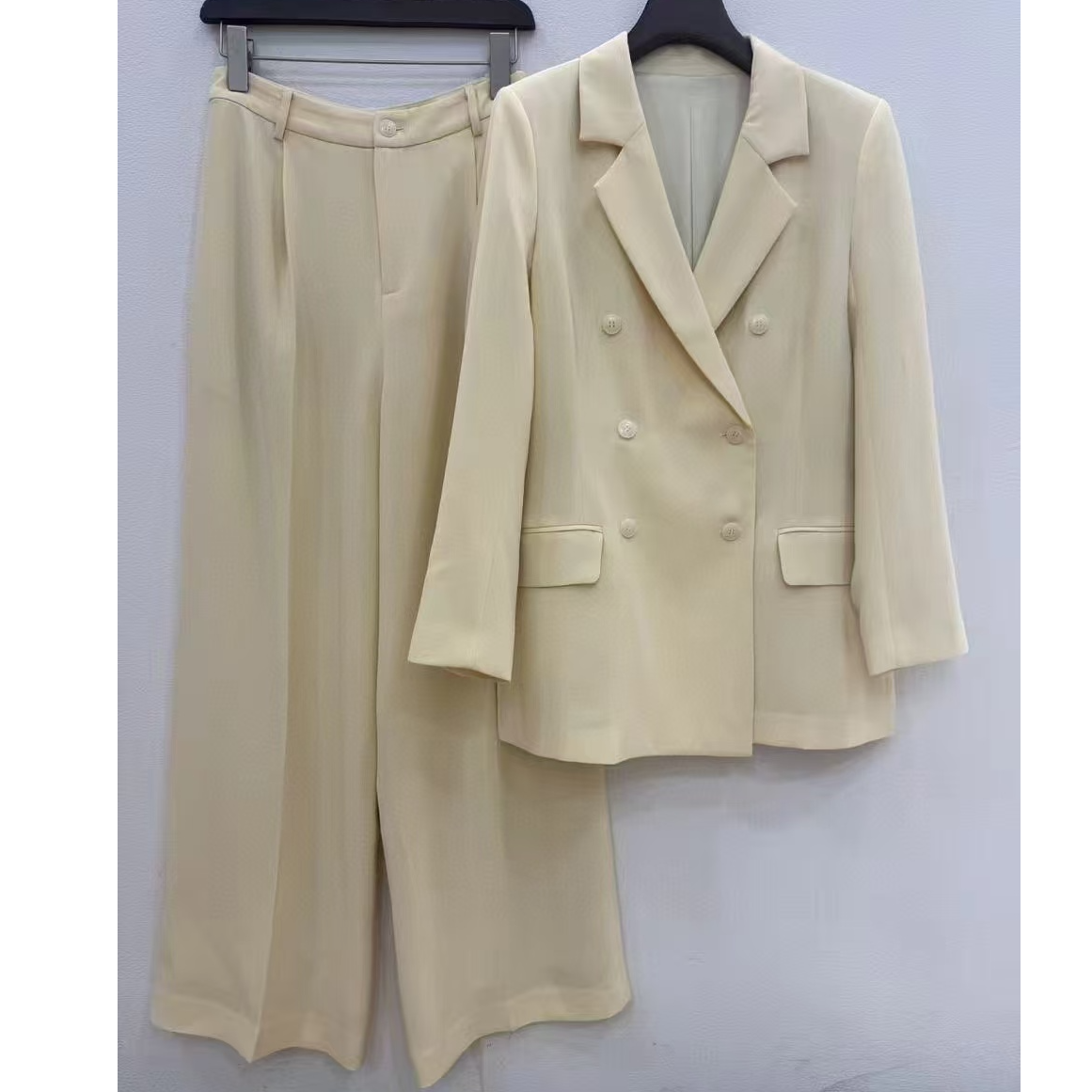 冰心推荐【醋酸西装阔腿裤套装】高定系列钉珠套装