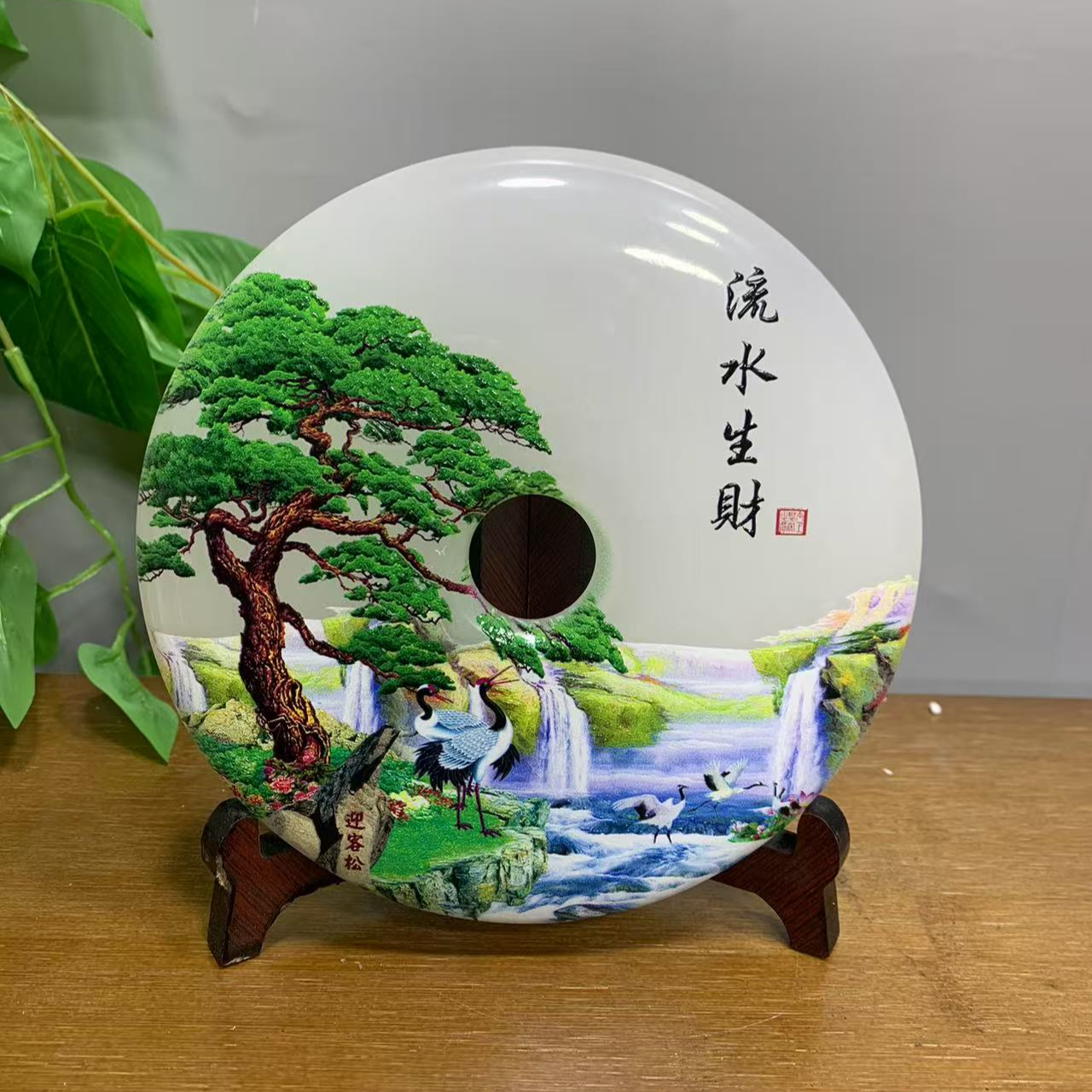 家居新房摆件白冰料平安扣玄关客厅雕刻书房中式