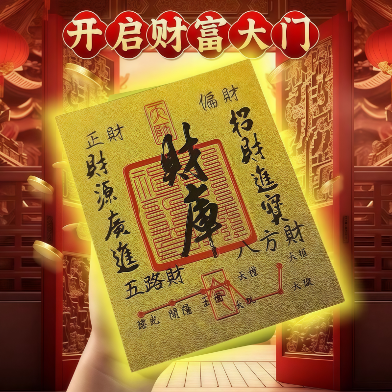 进宝财库手机贴纸符网红仿金箔手机贴五路财源贴花多用途贴纸泰鹿