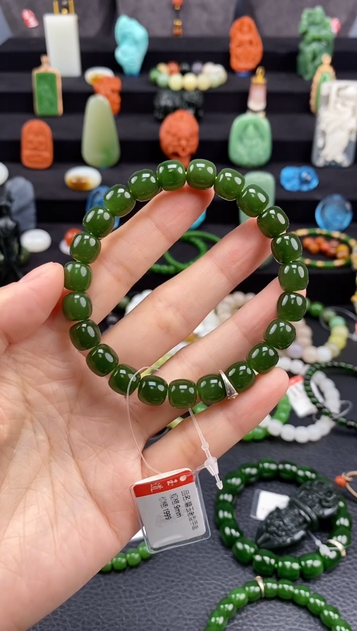 【闪购商品】和田玉未镶嵌-9mm碧玉老型手串