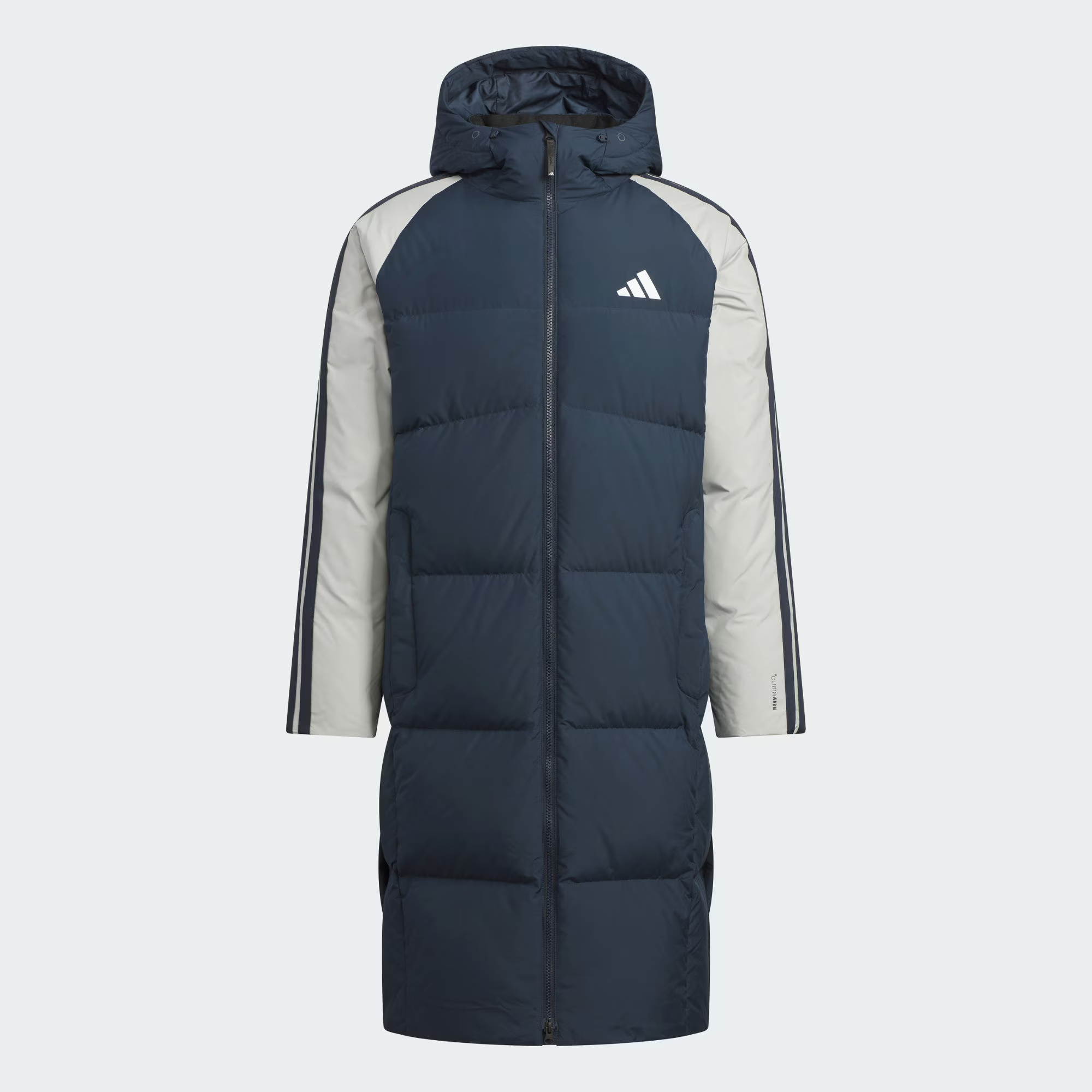 阿迪达斯/adidas男子三条纹拒水防风保暖长款撞色羽绒服 KQ5494