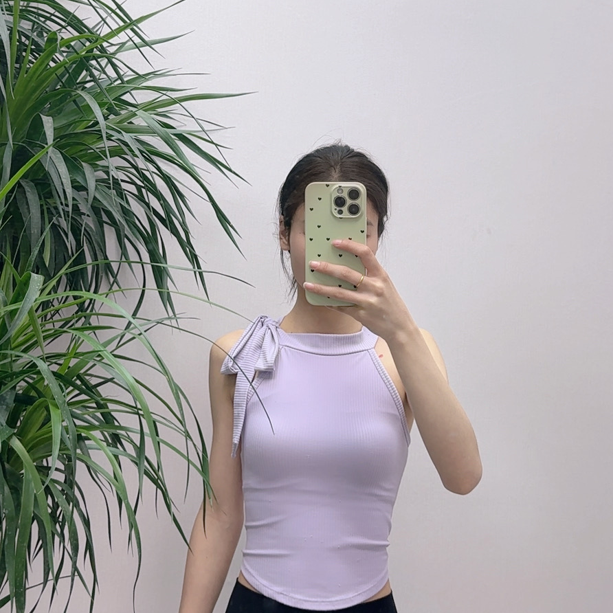 少女风侧边系带强压防震瑜伽运动上衣固定杯垫