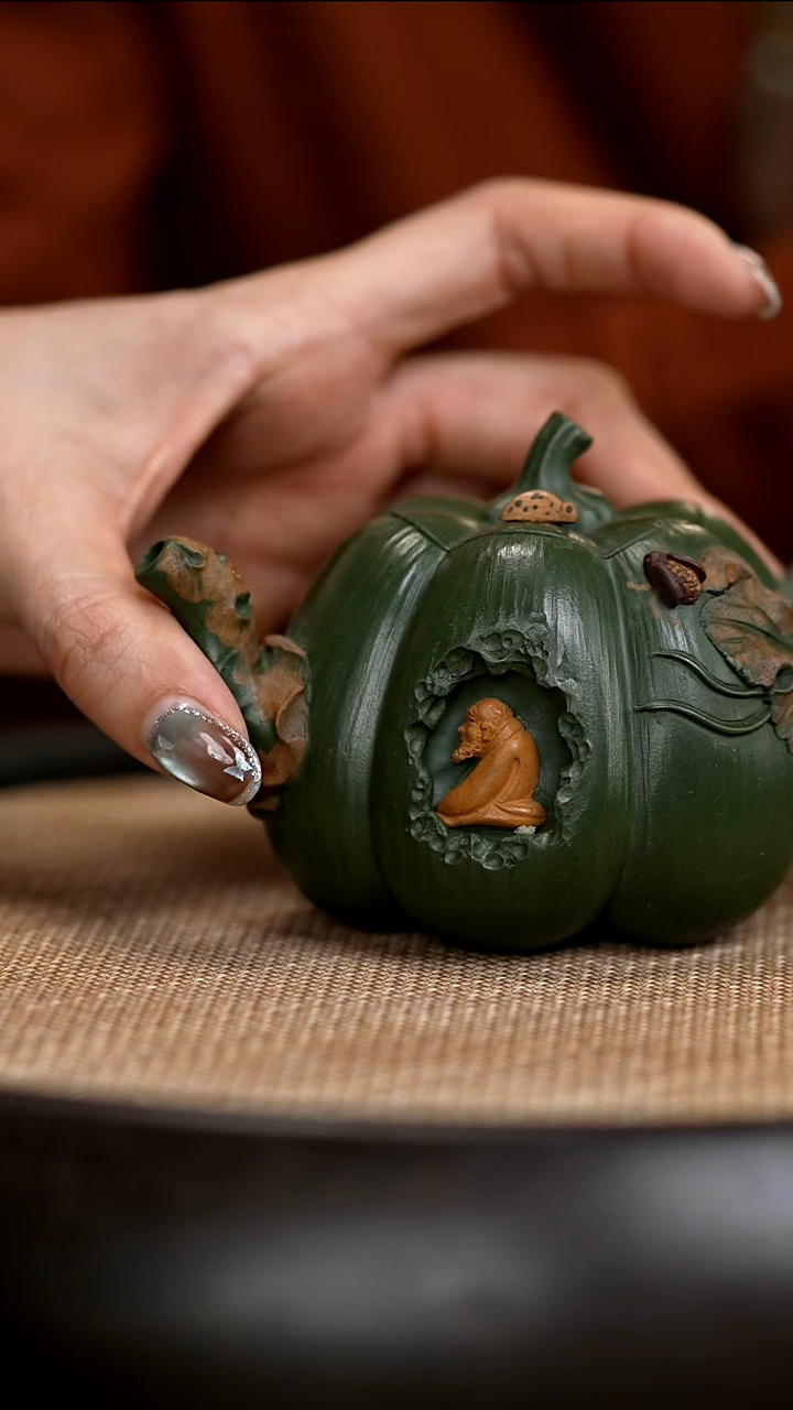 茶壶紫砂CYL29 南瓜  翡翠绿泥   160cc