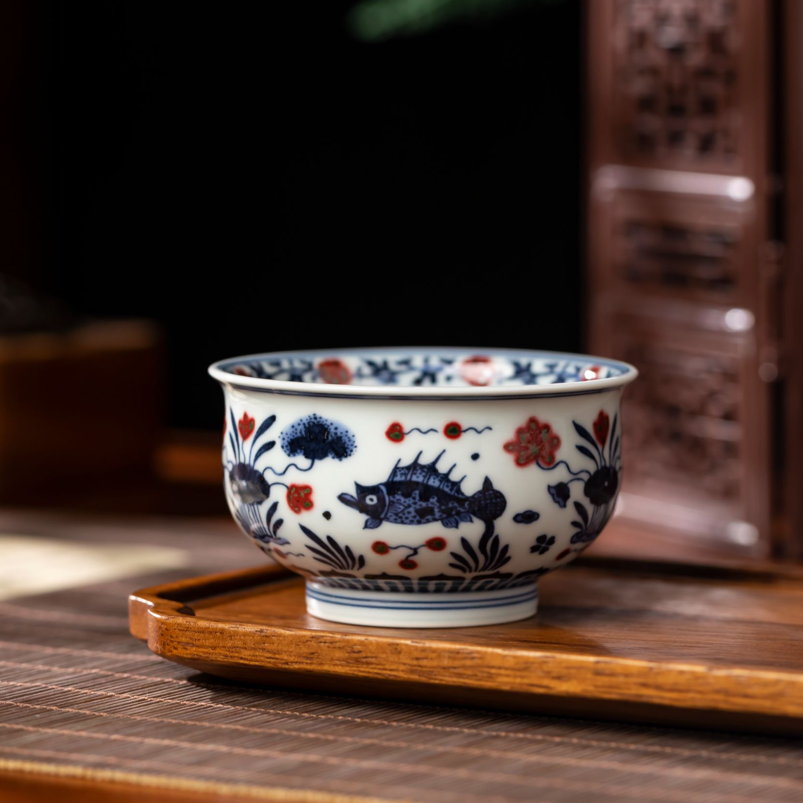 『瑶瑶严选』明和堂釉里红鱼澡炉式杯手工手绘景德镇陶瓷茶器品茗