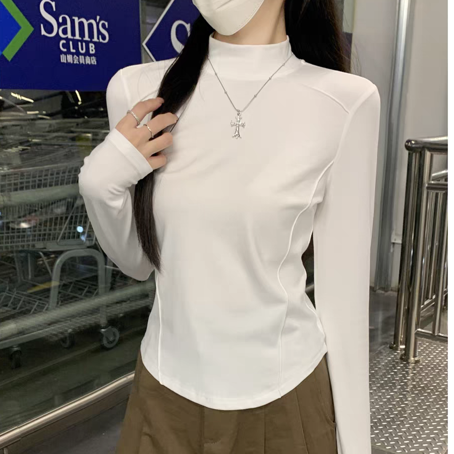 【半高领】鱼骨打底衫磨毛檽米自发热设计感显瘦 运动休闲风