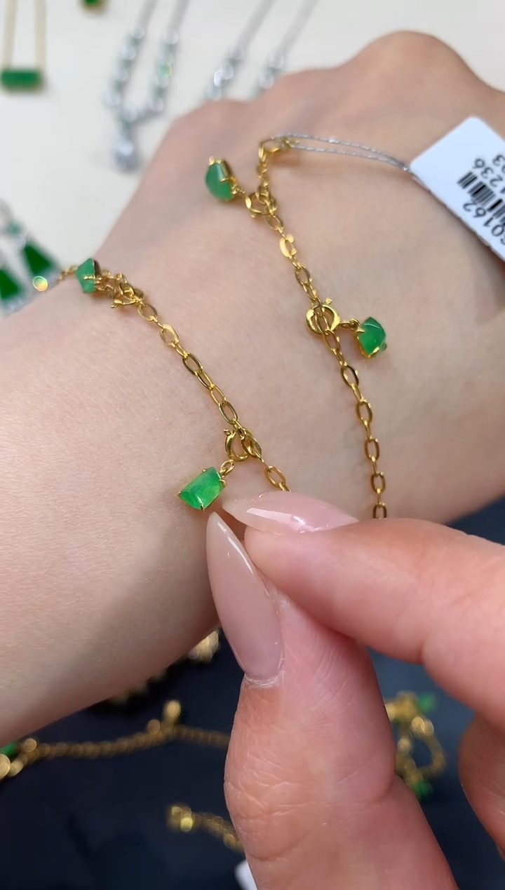 【闪购商品】翡翠手链18K金镶嵌手链A386|2980