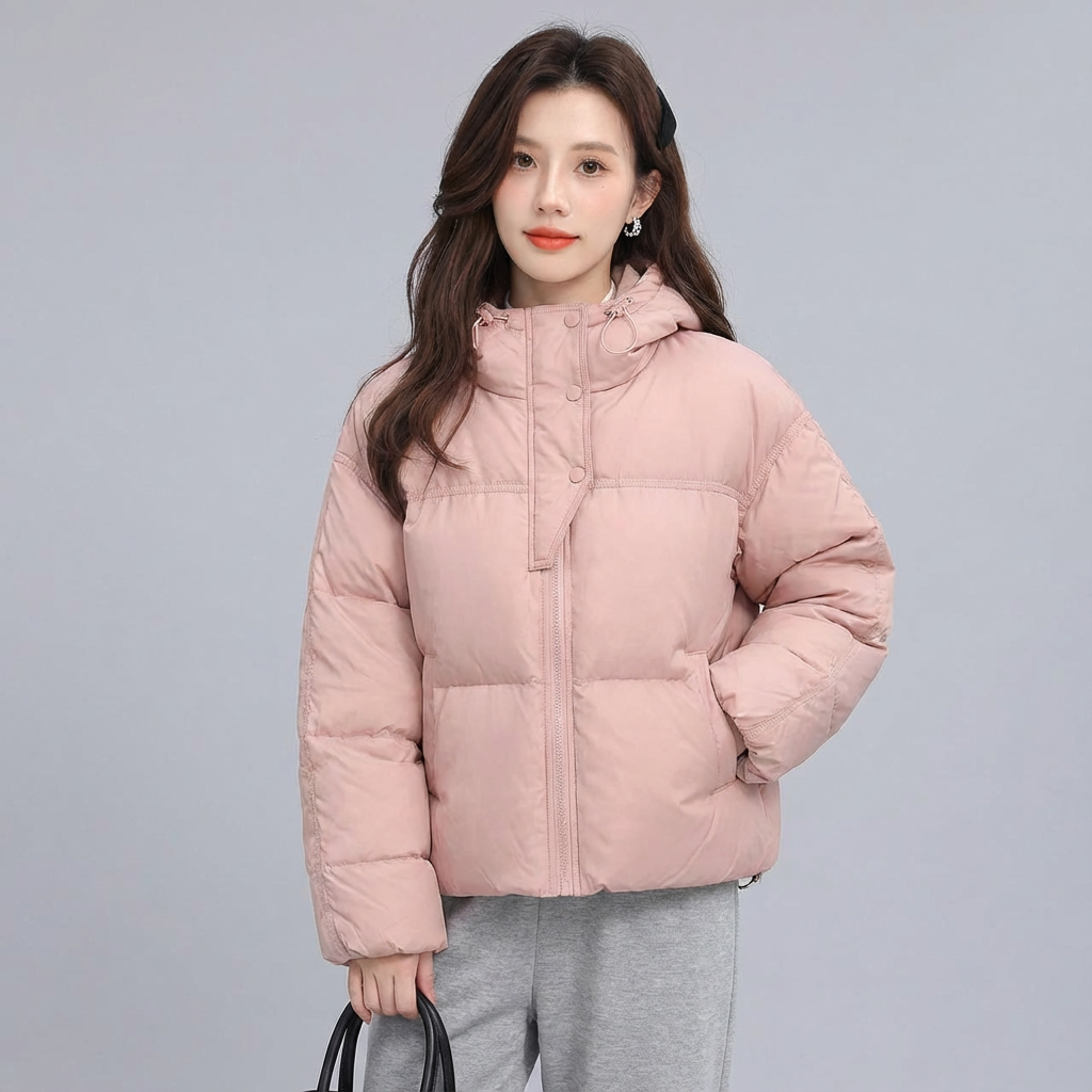 羽绒服女冬季白鸭绒短款加厚时尚连帽保暖外套气质休闲T[2301]