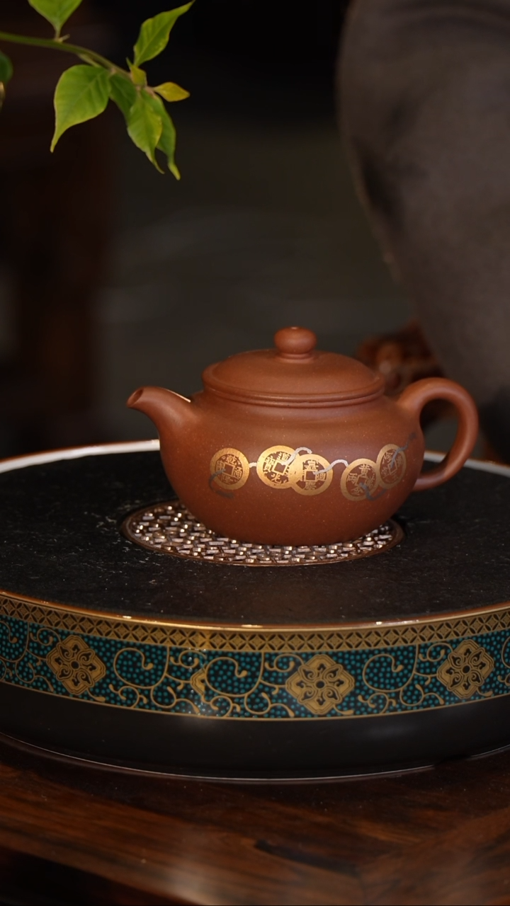 【闪购商品】紫砂茶壶纳才 仿古壶  古月轩鎏金工艺