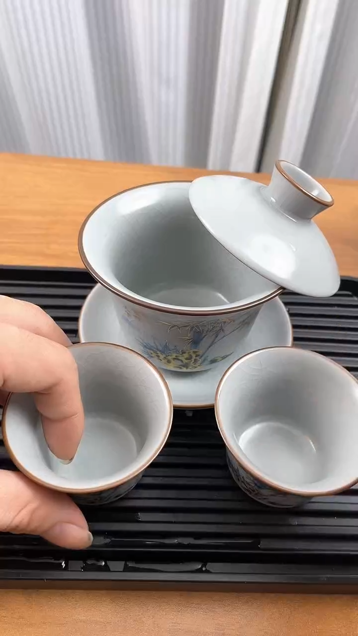 【闪购商品】瓷片福缘堂茶具甄选-富竹天下盖碗带两闻香杯