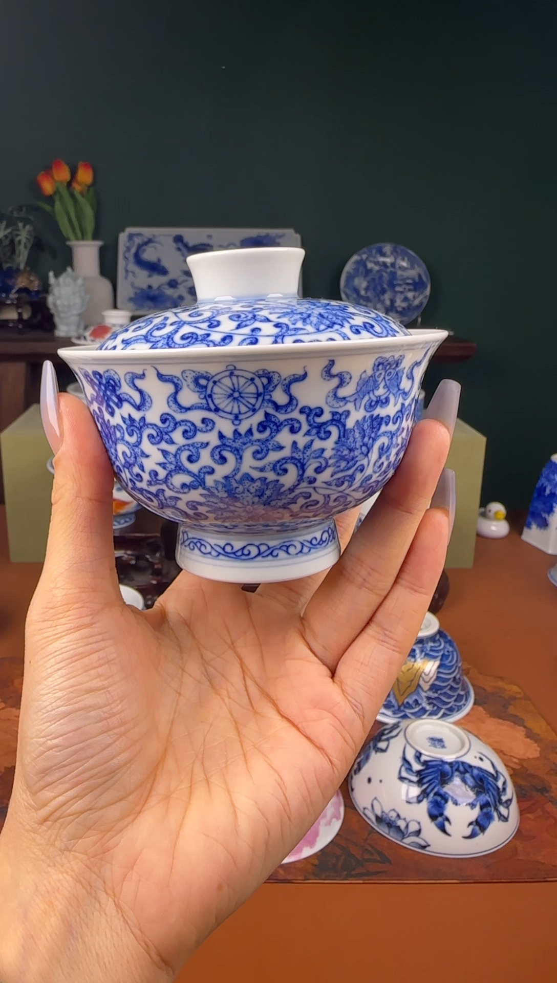 【闪购商品】杯福利 青花 缠枝莲 盖碗