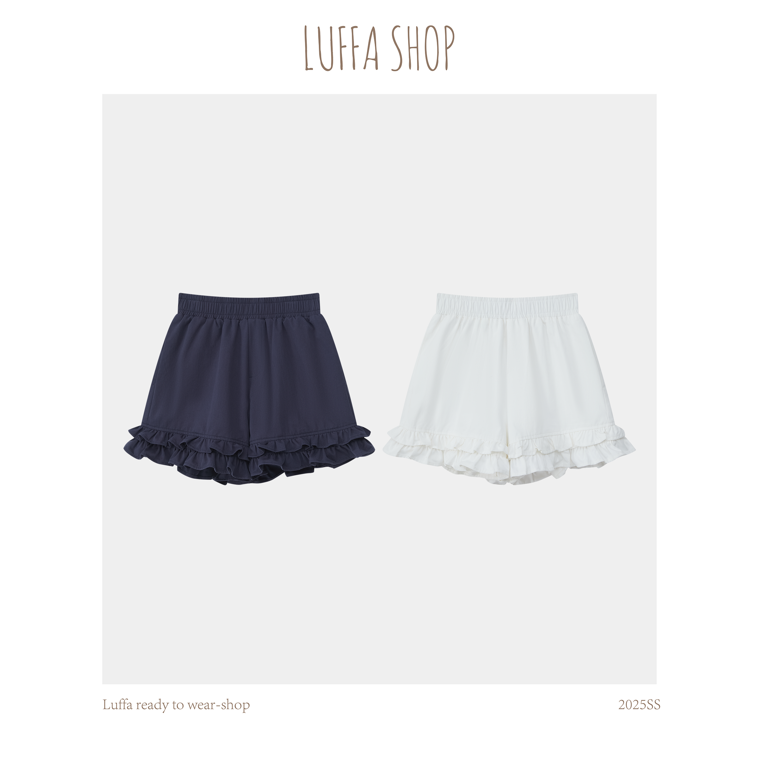 【Luffa shop】“百搭king”休闲松紧腰花边短裤DK20250320