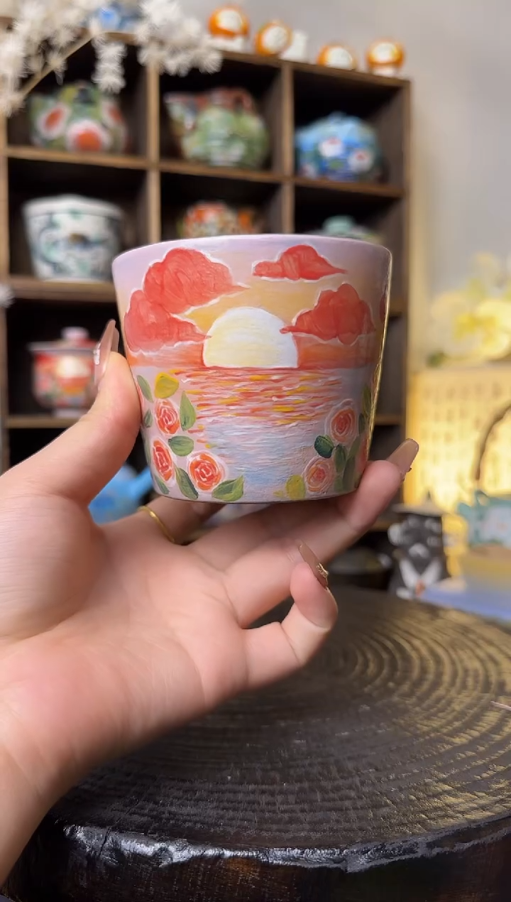 【闪购商品】石一落日玫瑰猪口杯