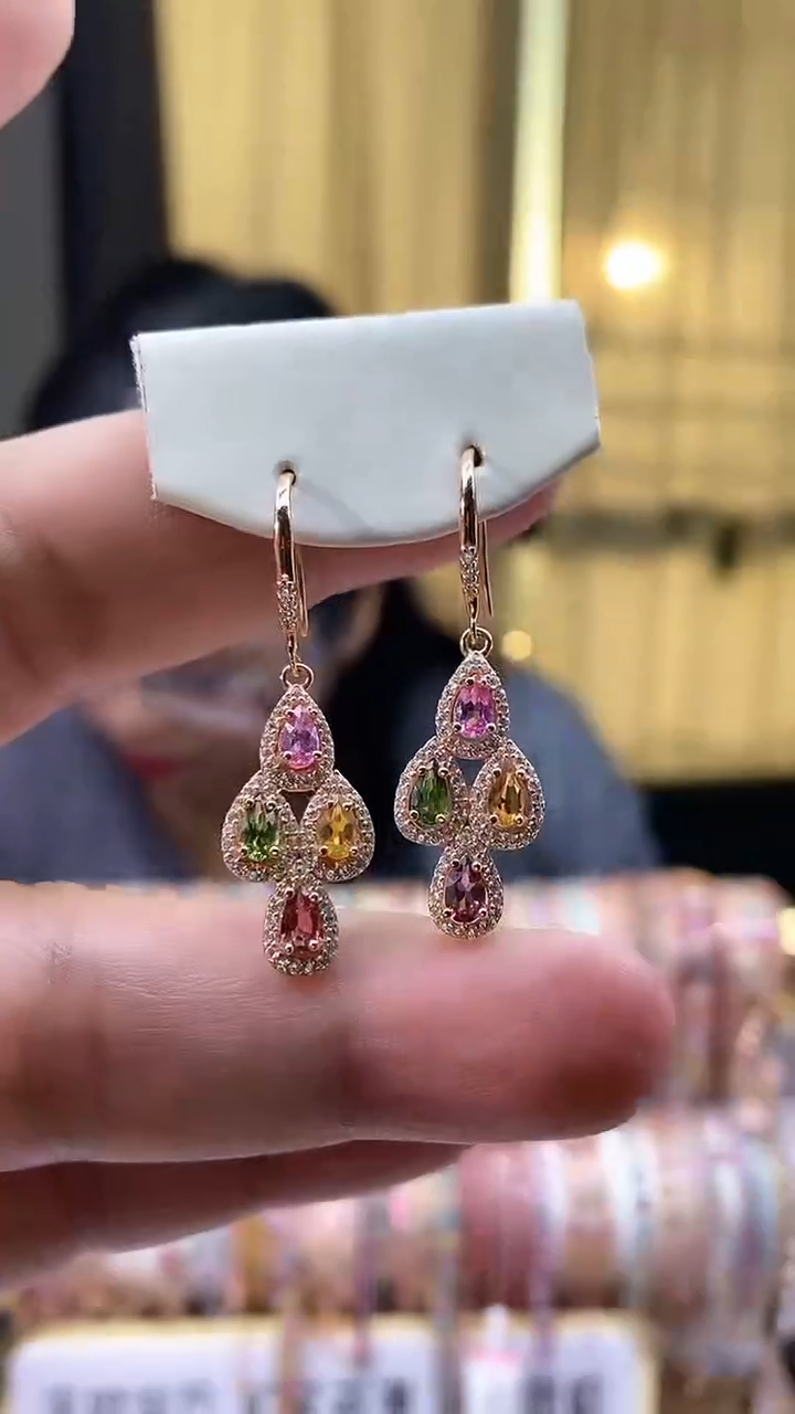 【闪购商品】碧玺耳钩银S925镶嵌34354343543