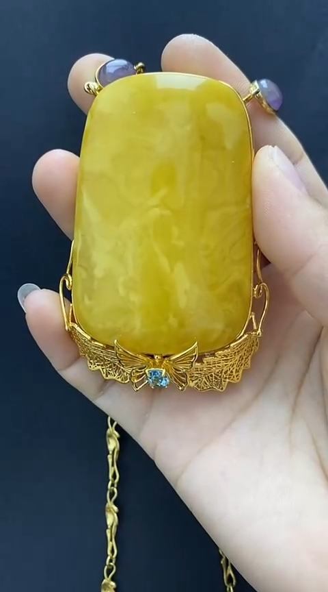 【闪购商品】琥珀裸石银S925镶嵌琥珀吊坠