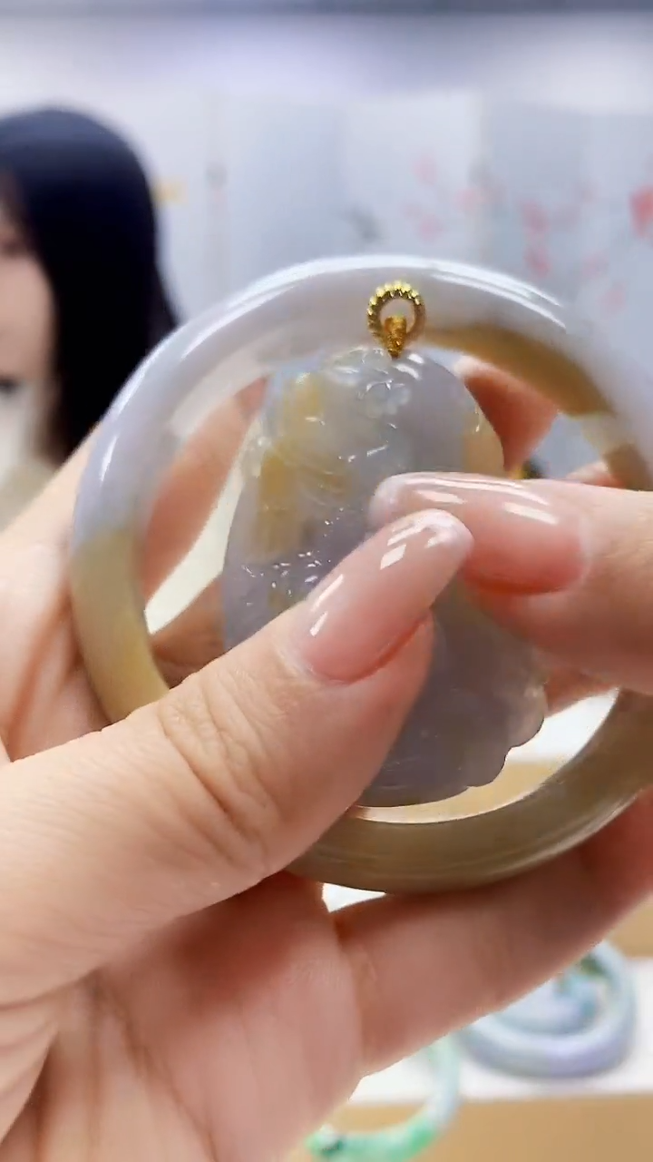 未镶嵌定制翡翠3495ty-毛货手镯+挂件（圈口57）31