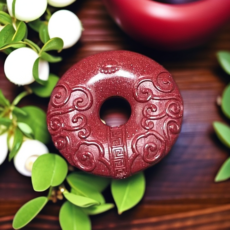 天然辰砂高含量紫金砂朱砂祥云平安扣吊坠本名年生日礼物