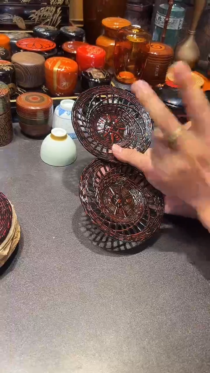 蓝胎漆竹编杯垫两片装