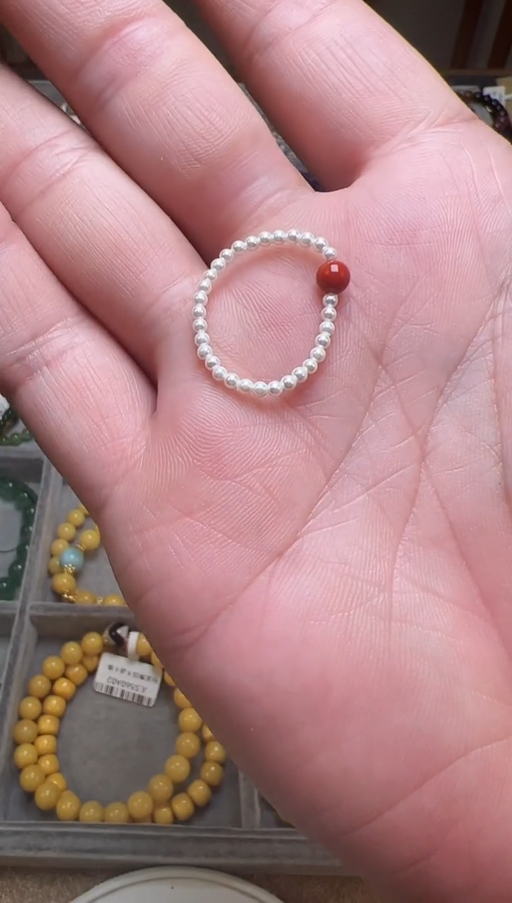 未镶嵌南红玛瑙戒指小米珠戒圈