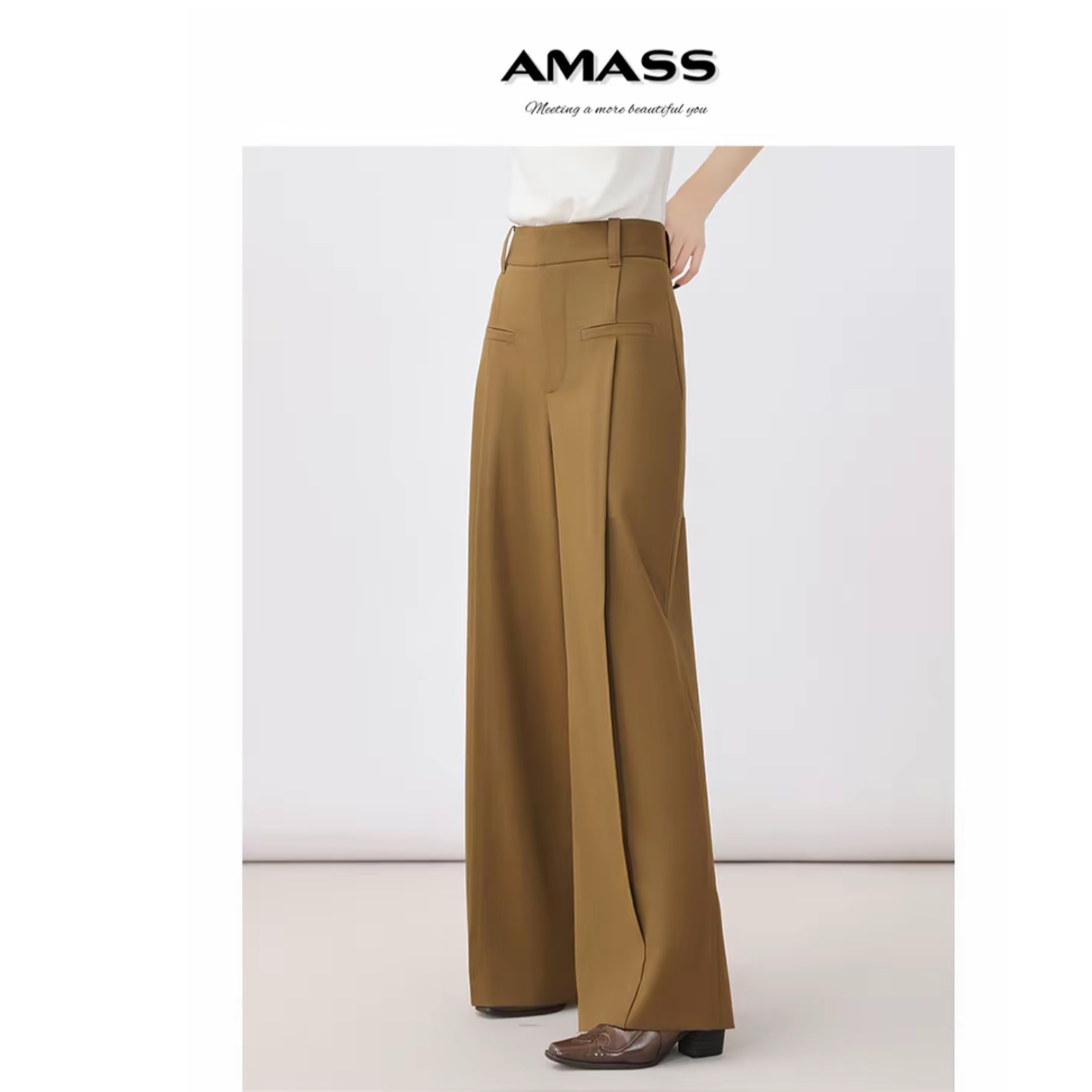 AMASS/阿玛施气质简约雅丹老钱风西裤复古羊毛垂感直筒裤