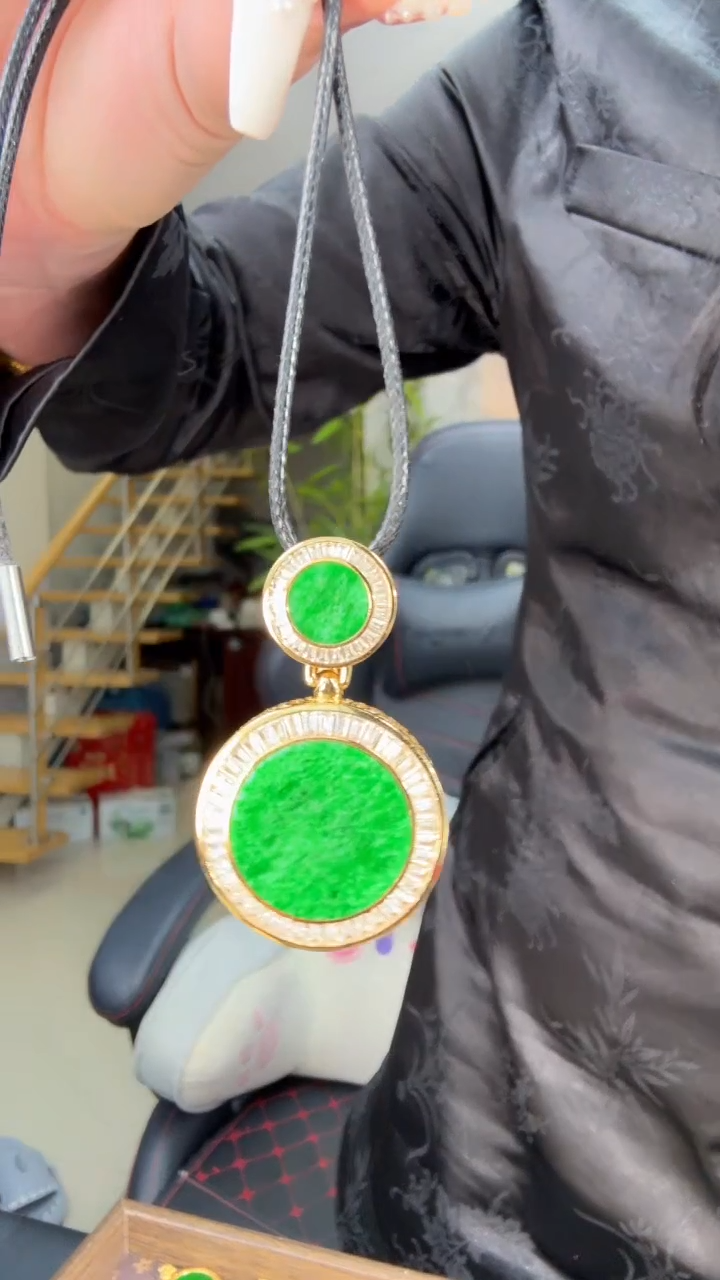 【闪购商品】翡翠吊坠(不含链)银S925镀金镶嵌天然缅甸翡翠A货吊坠