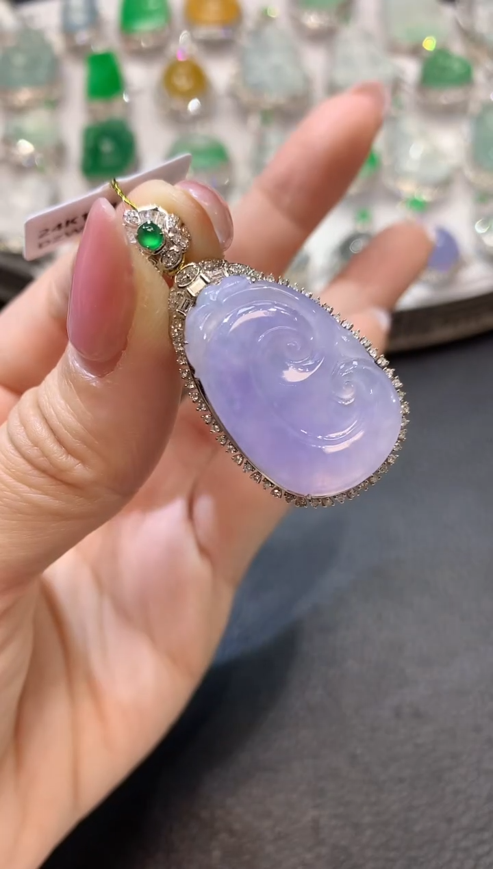 【闪购商品】翡翠吊坠(不含链)18K金镶嵌D10 紫货有一定色差