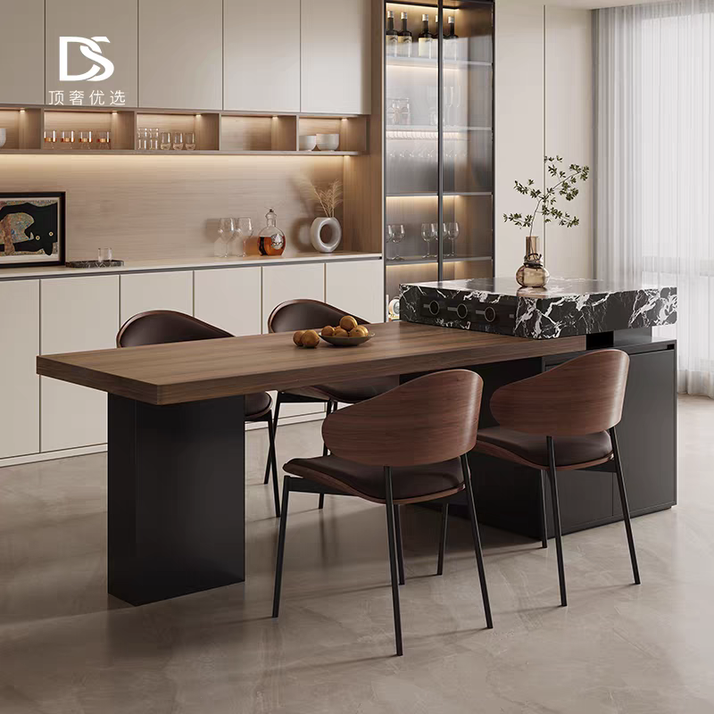 意式餐桌椅意式家用简约风电磁炉新款轻奢饭桌餐桌客厅岛台可伸缩