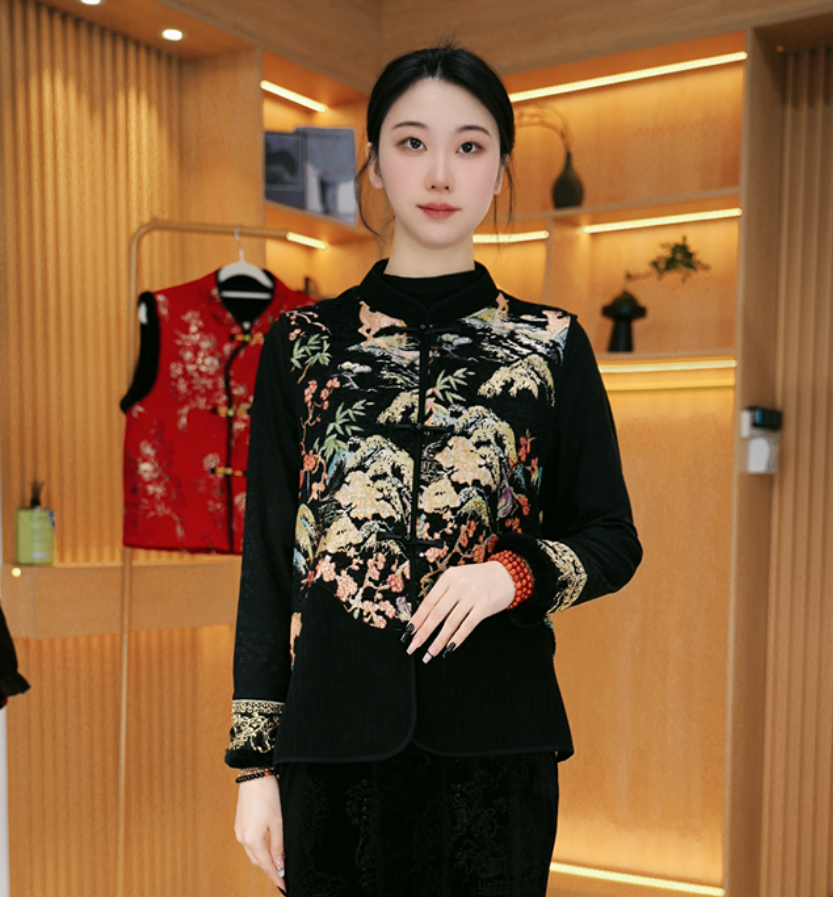 075/新中式国风提花马夹立领盘扣百搭显瘦气质马甲