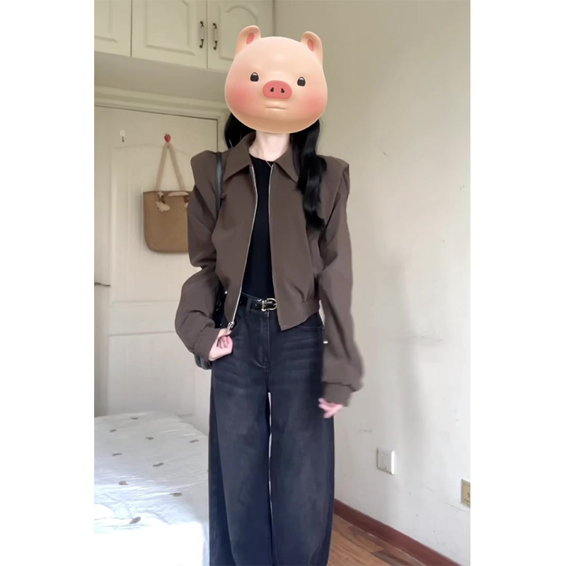 外套女2025早秋薄款时尚气质百搭复古短款翻领拉链长袖夹克上衣