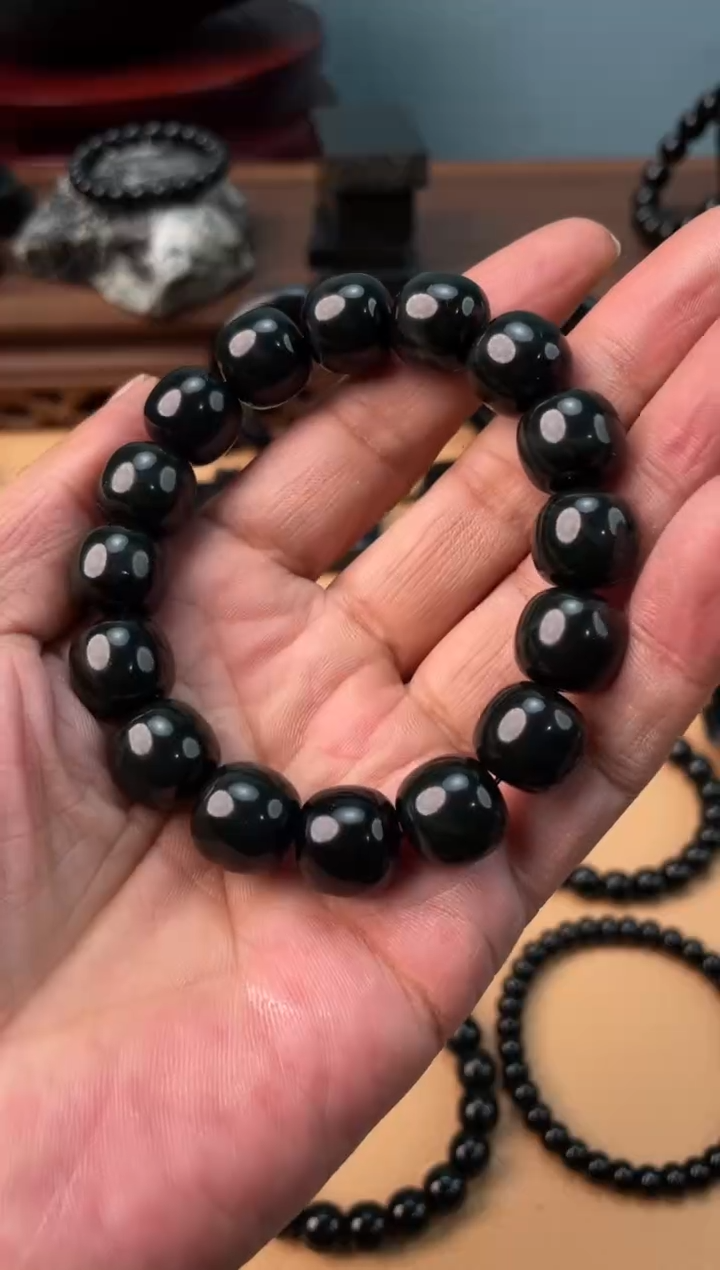 未镶嵌手链和田玉千*新疆和田玉皮勒村塔青卡14特细猫眼