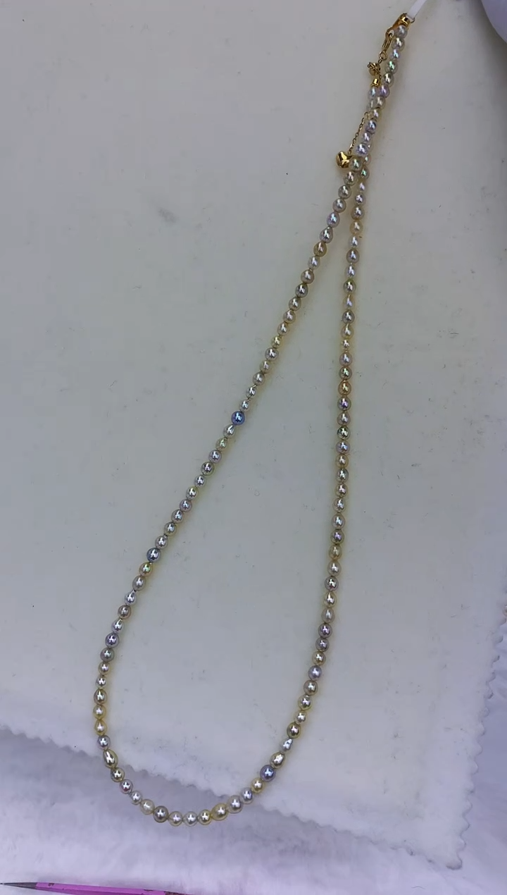 未镶嵌饰品海水珍珠3-4真多麻色水滴满珠链G15