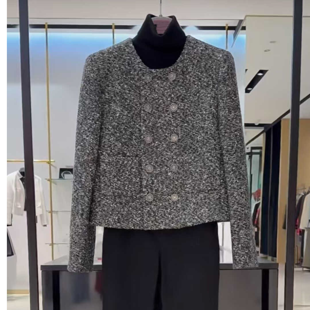 【商场同款】2025秋装圆领双排扣粗花呢小香风外套女5400837