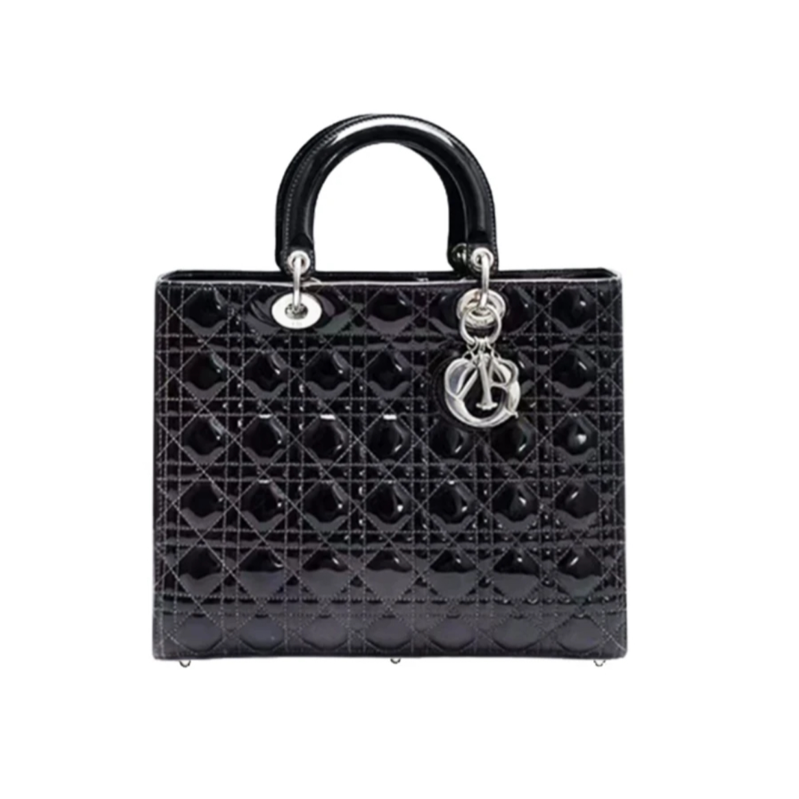 99新 DIOR/迪奥 七格戴妃漆皮 黑金/黑银