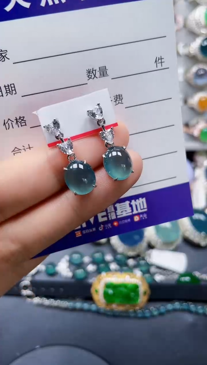 翡翠银S925镶嵌耳饰0115