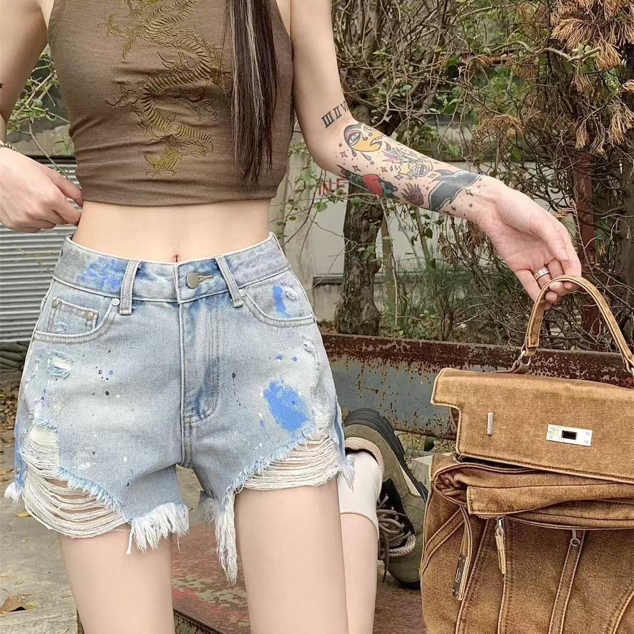 2025春季新款水洗磨毛牛仔灰短裤K1004