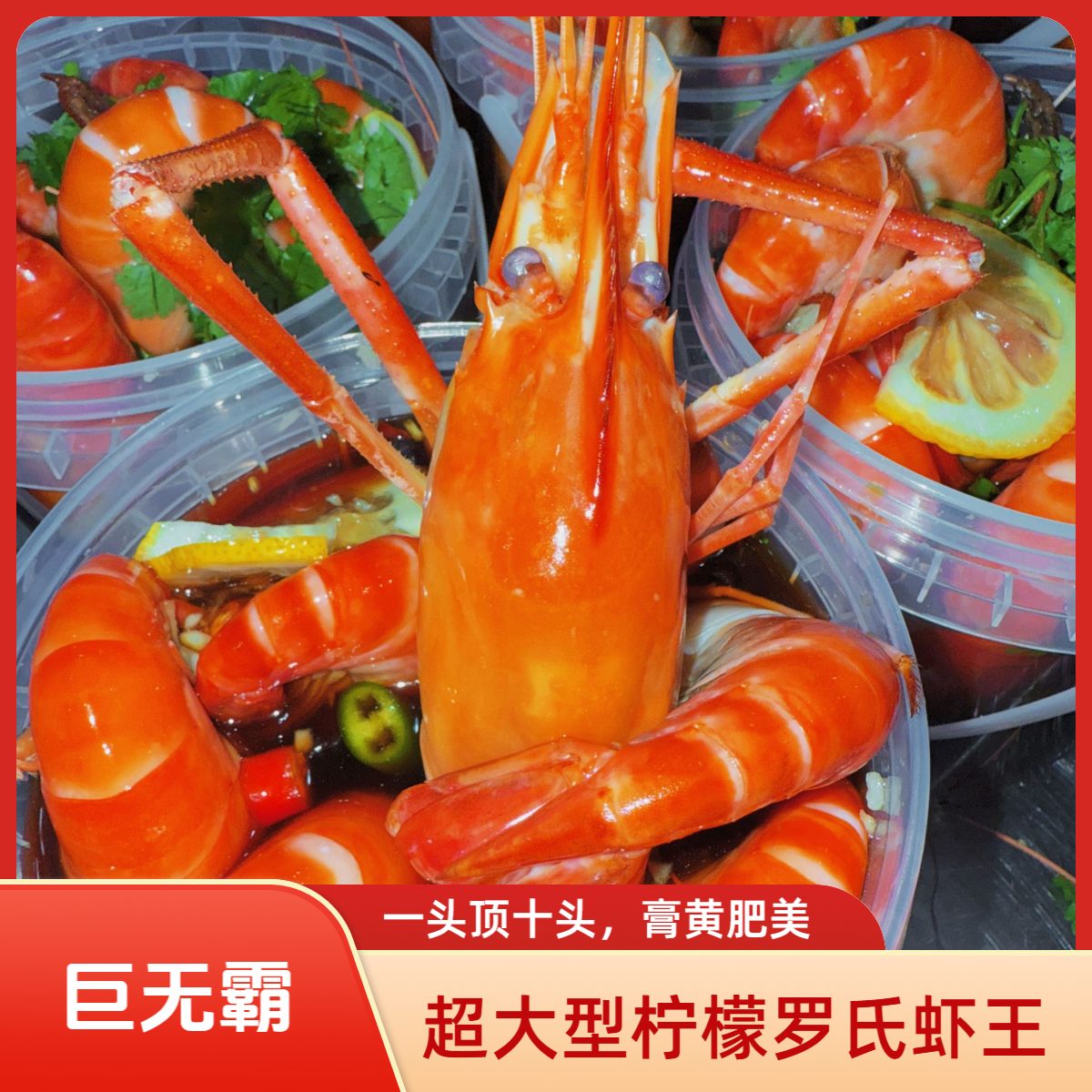 【超大虾】【宠粉链接】顺丰直达一桶装开罐即食熟醉罗氏虾大头虾秘制柠檬含汤1000g顺丰冷链cyp美食