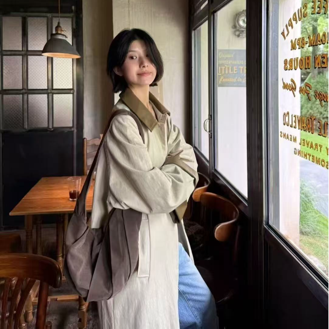 【清】IN choose u笑笑家2025秋季衣领撞色单排扣休闲长款风衣89722