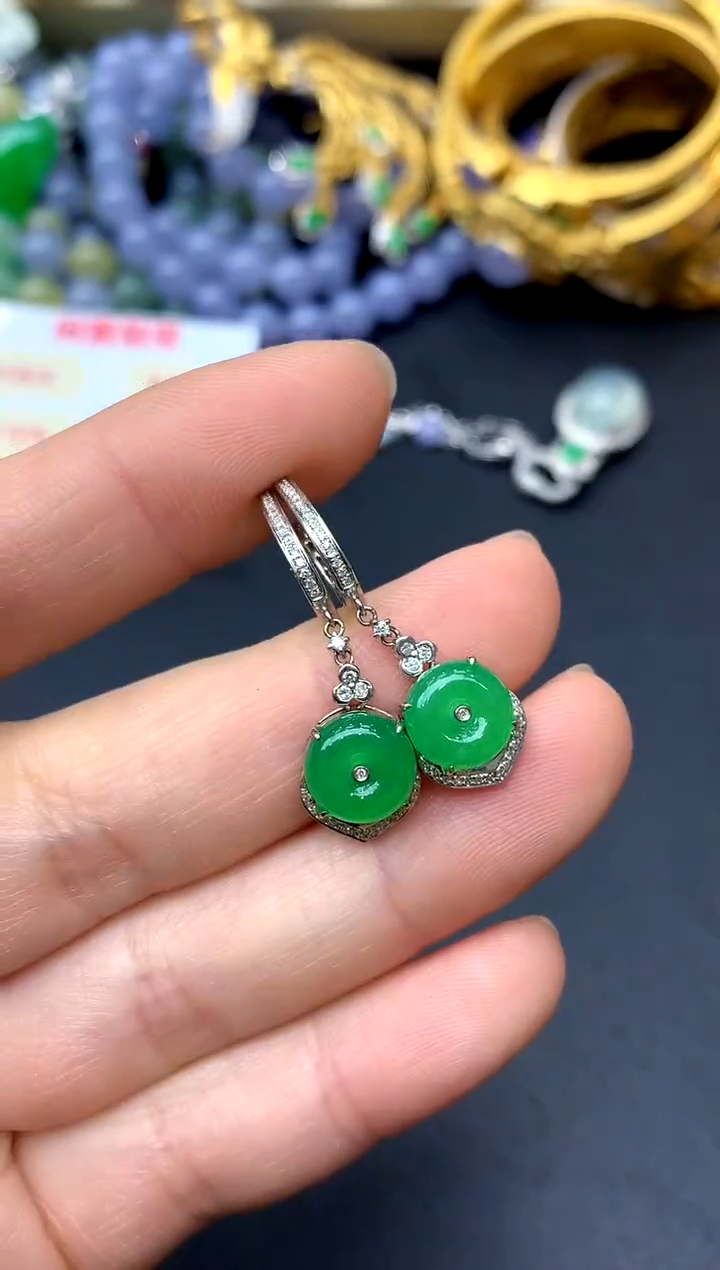 18K金镶嵌翡翠耳饰458-中国好珍宝