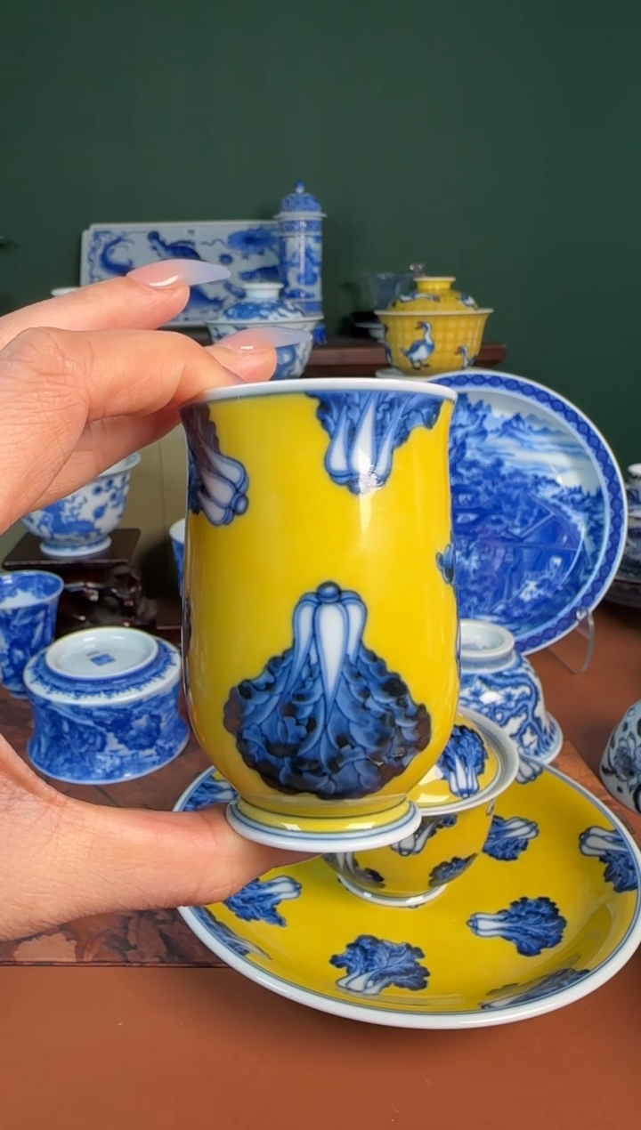 【闪购商品】杯水造 青花 黄釉 白菜 玉兰杯