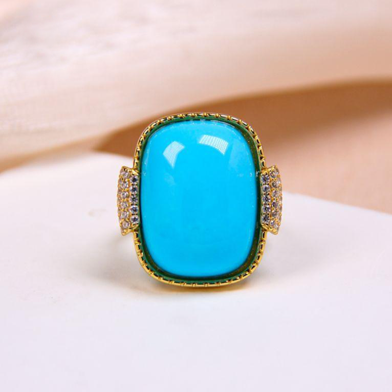 【老掌柜】S925银绿松石圆弧长方戒指/DKT080514