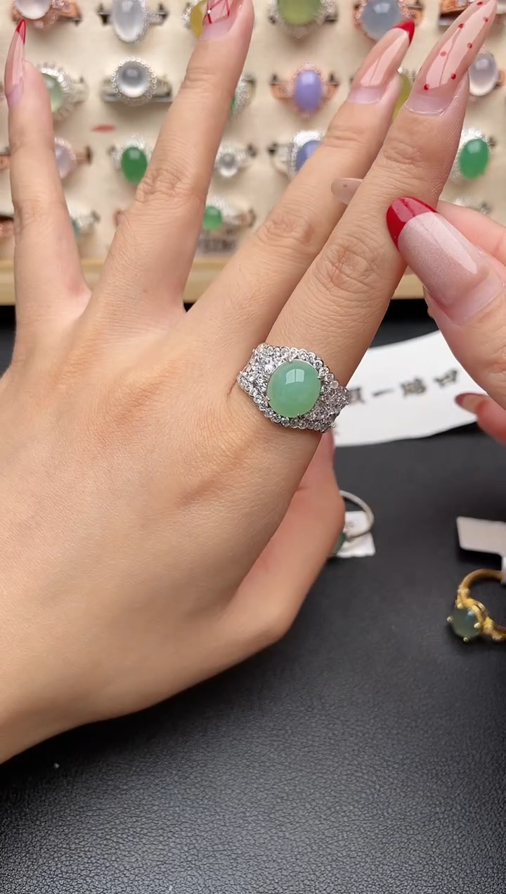 【闪购商品】翡翠戒指银S925镶嵌一物一证一礼盒