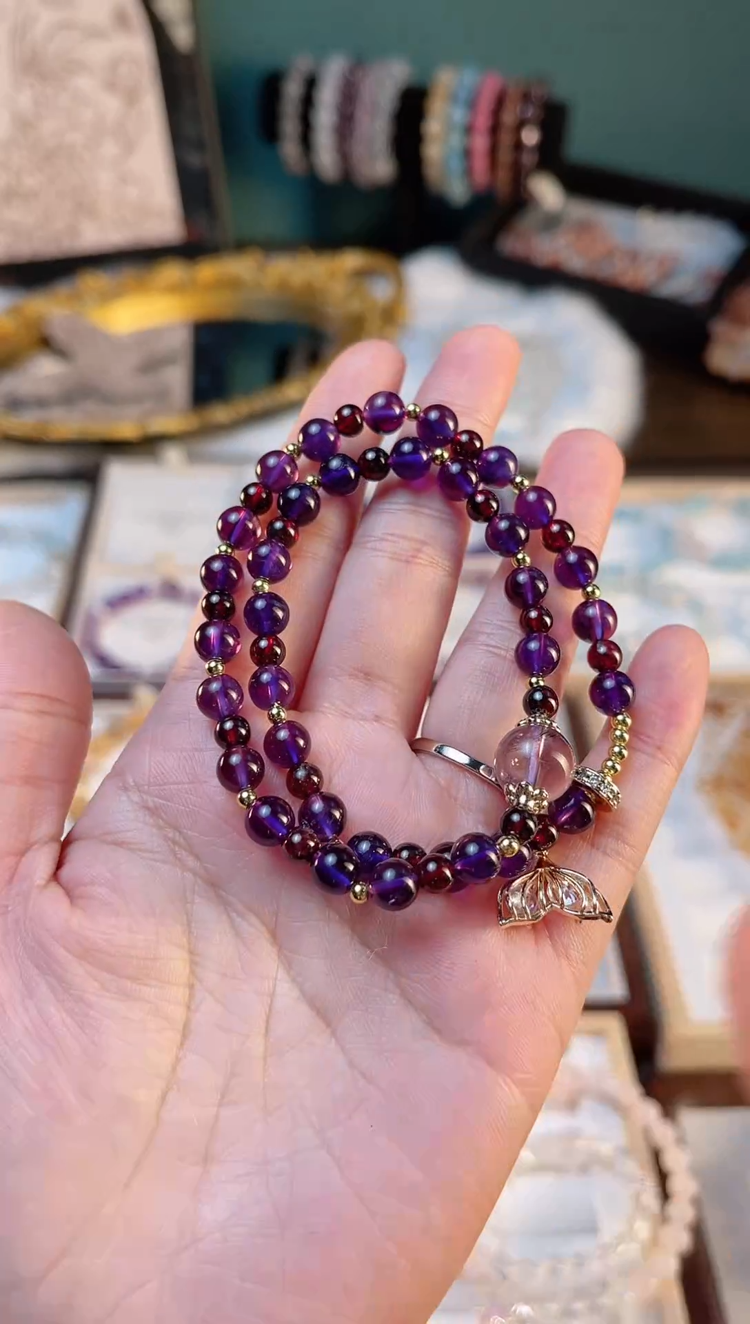 【闪购商品】水晶手串合金天然玻利维亚紫水+石榴石