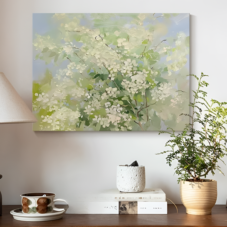 《绿蔓春姿》法式奶油风绿色花卉艺术客厅装饰画适合大白墙的挂画